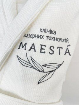 Брендовані білі вафельно-махрові халати з коміром для клініки ББХВМК1 фото