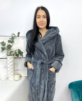 Жіночий плюшевий халат з капюшоном темно-сірий ХПЖ7 фото